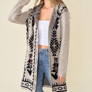 new ON BLUE tribal AZTEC cardigan sweater blazer bohemian western beige XS-LG